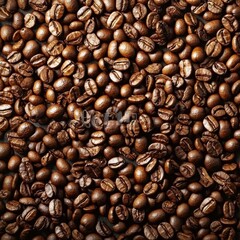 Obraz premium Coffee beans in close up on dark background.