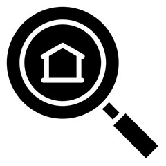 Search Home Icon, Black And White Glyph Icon Symbol