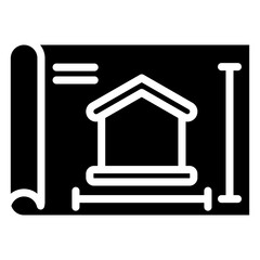Home Plan Icon, Black And White Glyph Icon Symbol