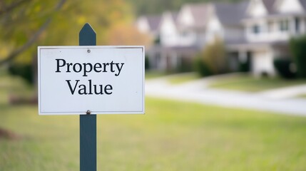 A sign displaying "Property Value" in a residential area, suggesting real estate assessment in a neighborhood setting.