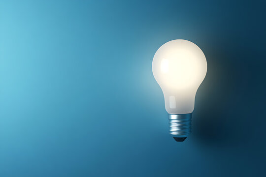 Illuminated bulb on gradient blue: Bright idea concept.