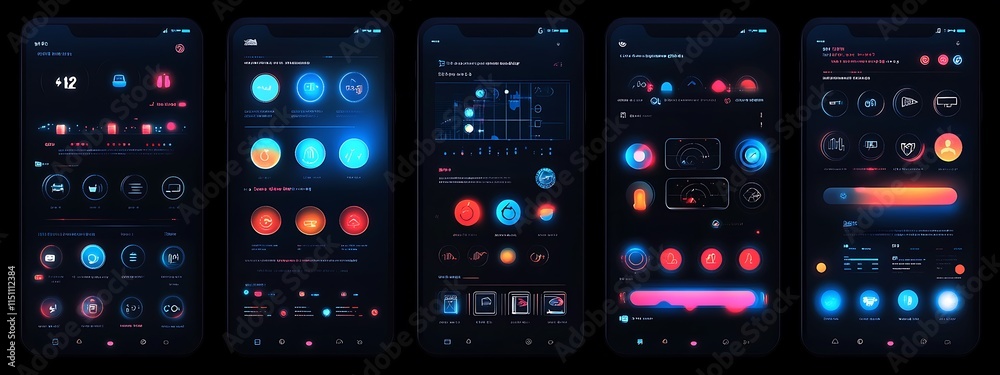 Poster phone ui with glowing elements.