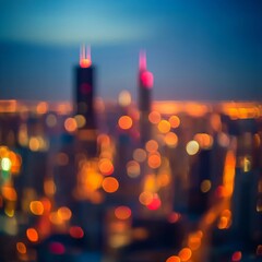 Blurred Chicago skyline with abstract cityscape