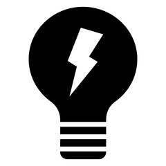 Light Bulb Icon, Black And White Glyph Icon Symbol