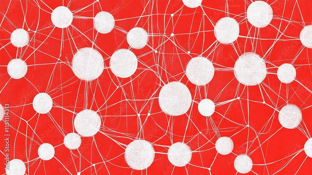Poster Red background with network of white dots.