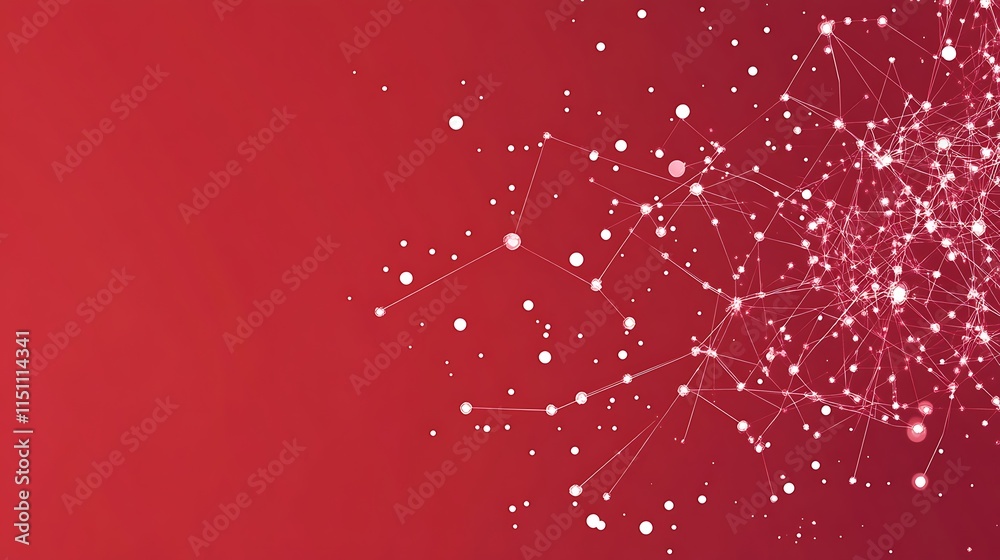 Poster red network, dots and lines.