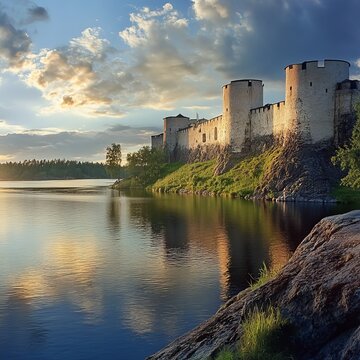 Olavinlinn's fortress view on a sunny June afternoon in Savonlinna.