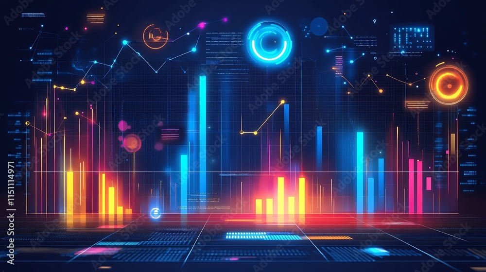 Poster Glowing data graphs.