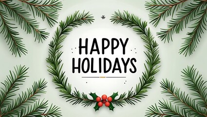 Happy Holidays Wreath Design Festive Greenery Branches