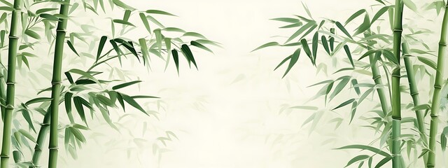 Bamboo stalks on misty background.