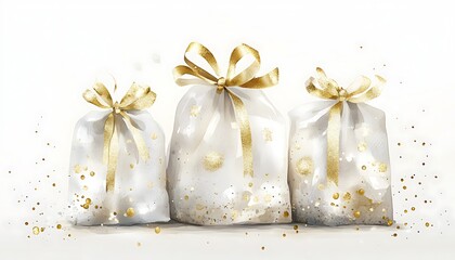 Elegant watercolor gift bags with gold accents for the New Year celebration