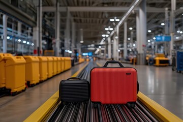 luggage conveyor concept. A traveler capturing a photo of their luggage on the conveyor to ensure easy identification in case of loss
