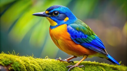 Fototapeta premium Striking Blue and Yellow Bird, Documentary Photography, Colorful Avian
