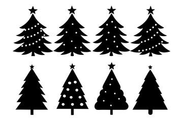 set of christmas trees silhouette