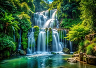 Naklejka premium Stunning Vintage Waterfalls, Lush Green Foliage, Photography
