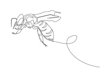 Honey bee continuous one line drawing. Honeybee insect single line art illustration. Editable vector.