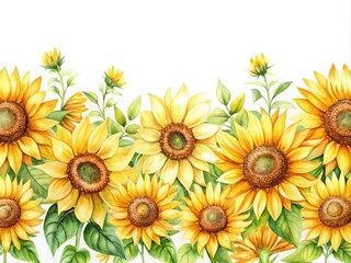 Obraz premium Sunflower Watercolor Border, Rustic Wedding Invitation, Fall Design