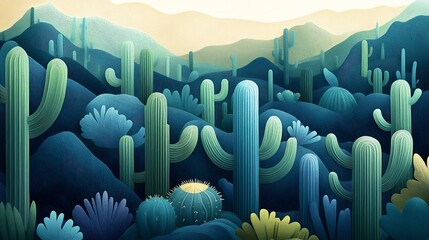 Obraz premium Moody desert landscape with cacti.