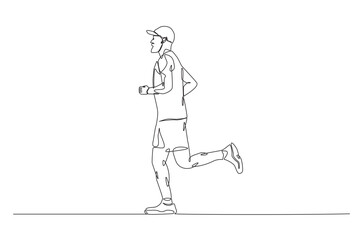 Man running continuous one line drawing. Jogging abstract single line art illustration. Editable vector.