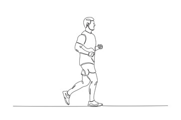Man running continuous one line drawing. Jogging abstract single line art illustration. Editable vector.