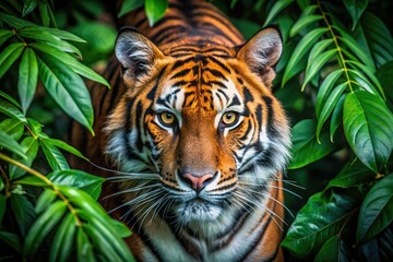 Tiger Close-up Jungle Drone Shot, Wildlife Photography, Lush Rainforest