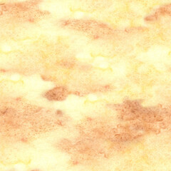 Sand texture seamless pattern. Hand drawn watercolor illustration isolated. Yellow rough blot background. Abstract splashe of mixing paints. Pastel blob of ink. Template for wallpaper, textile, cover.