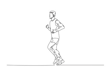 Man running continuous one line drawing. Jogging abstract single line art illustration. Editable vector.