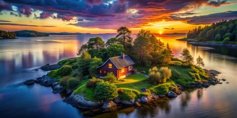 Fototapeta premium Tranquil Island Cottage: Low Light Solitude