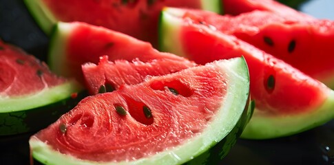 Juicy watermelon wedges with visible bite marks, showcasing the refreshing and vibrant fruit in a close-up view.