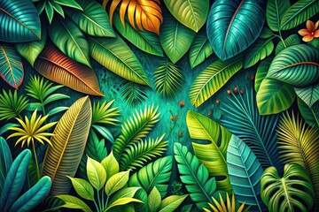 Naklejka premium Tropical Foliage Illustration Pattern - Left Position Copy Space