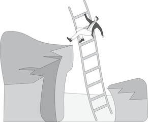 Problem Solving, Trouble and Frustration, Ladders to Success, Ideas for Achieving Goals or Getting Successful, Businessman Using Ladders to Pole Vault Over Mountains