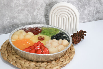 Fruit Jelly Cake with Orange,Grape,Longan,Kiwi,and Strawberry also known as Puding Buah