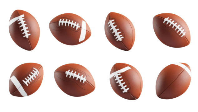 Set of American footballs transparency background, ready to play