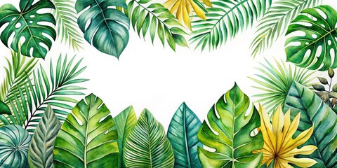 Tropical Watercolor Foliage - Monstera & Jungle Plants - White Background
