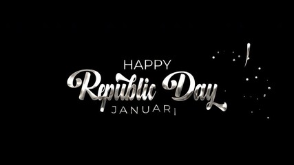 Silver lettering for Happy Republic Day Text Animation celebration on January 26, suitable for social media posts, greeting cards, and event advertisements. footage animation