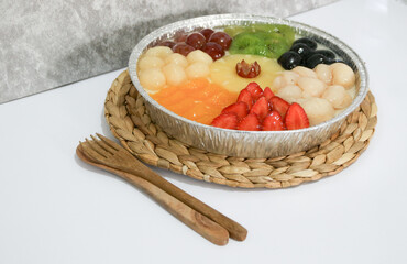 Fruit Jelly Cake with Orange,Grape,Longan,Kiwi,and Strawberry also known as Puding Buah