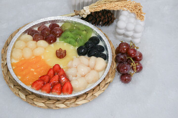 Fruit Jelly Cake with Orange,Grape,Longan,Kiwi,and Strawberry also known as Puding Buah