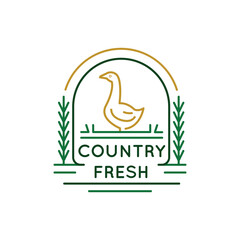 Simple Logo with Country fresh goose icon. Simple Logo with a farmhouse and a goose. Perfect for use in websites, mobile apps, and environmental design. Vector illustration.