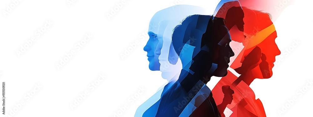Aufkleber multiple exposure image of men's profiles.