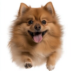 Obraz premium Joyful Pomeranian Dog Happy Puppy Pet Portrait Fluffy Dog White Background
