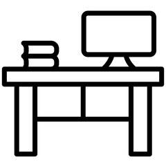 Desk Icon, Black And White Outline Icon Symbol
