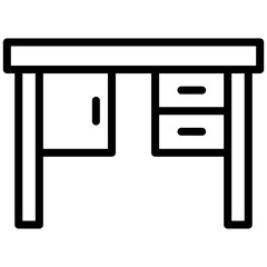 Desk Icon, Black And White Outline Icon Symbol