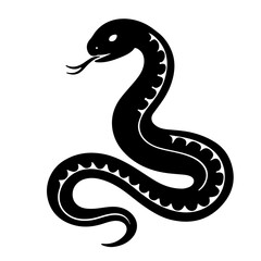 Fototapeta premium Snake black silhouette. Minimalist vector design of a coiled snake with a forked tongue. Perfect for tattoos, logos, stickers, posters, icons, stencils, and digital art.