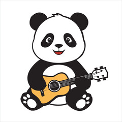 Cute Panda Playing Guitar Cartoon Vector Illustration