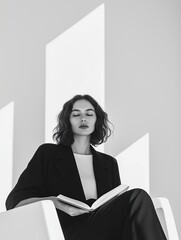 Stylish woman in modern design setting, minimalist aesthetic for fashion editorial, print for National Fashion Day