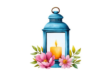 Vintage Lantern Emitting Soft Light in Watercolor Style