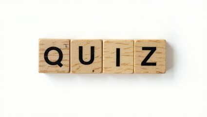 Quiz Time: Wooden Blocks Spelling Quiz on White Background