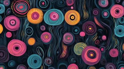 Fototapeta premium Colorful swirling circles on a dark background.