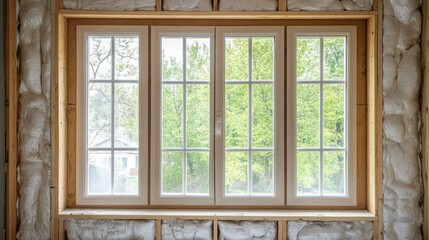 Fototapeta premium Progress in a flat renovation: newly installed windows, uncovered insulation, and construction dust