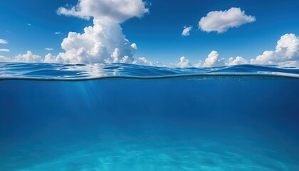 Clean Transparent Water Showing Minimalist Underwater Horizon And Sky Above